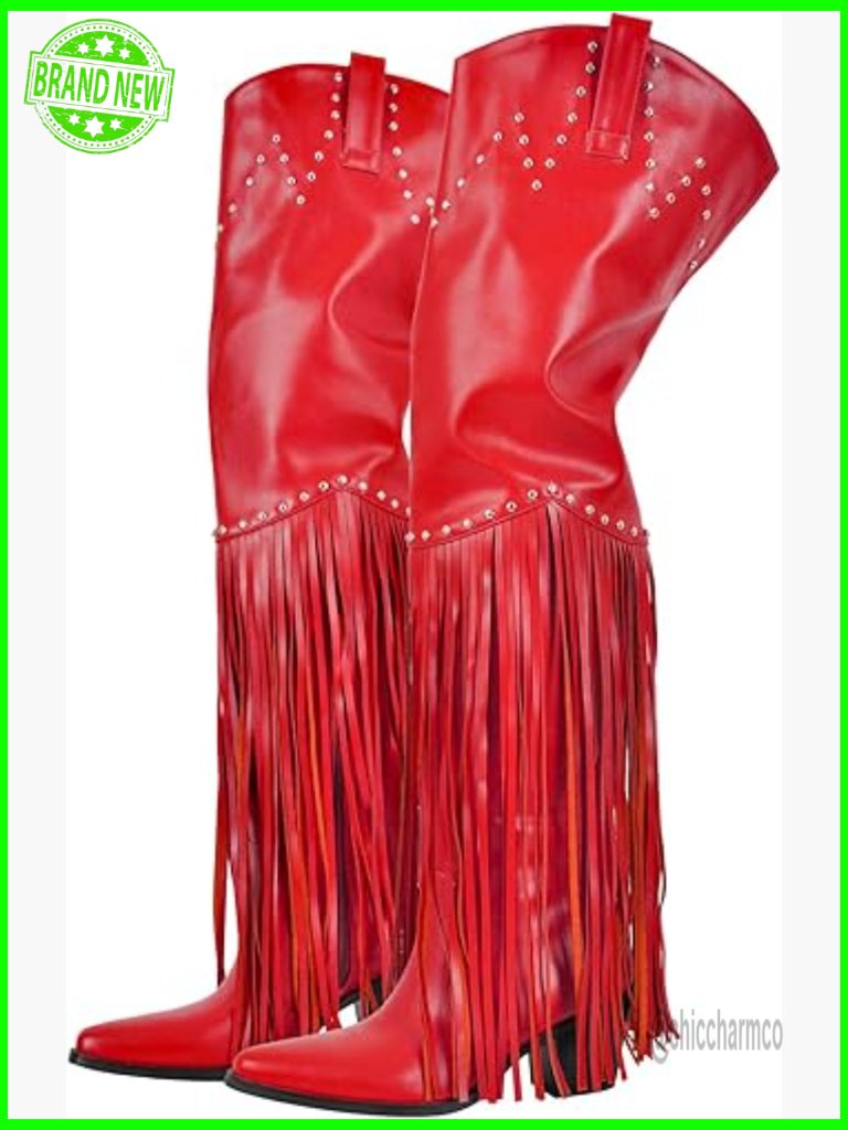 Fringe Tassel Thigh High Boots With Tassels Wide Calf